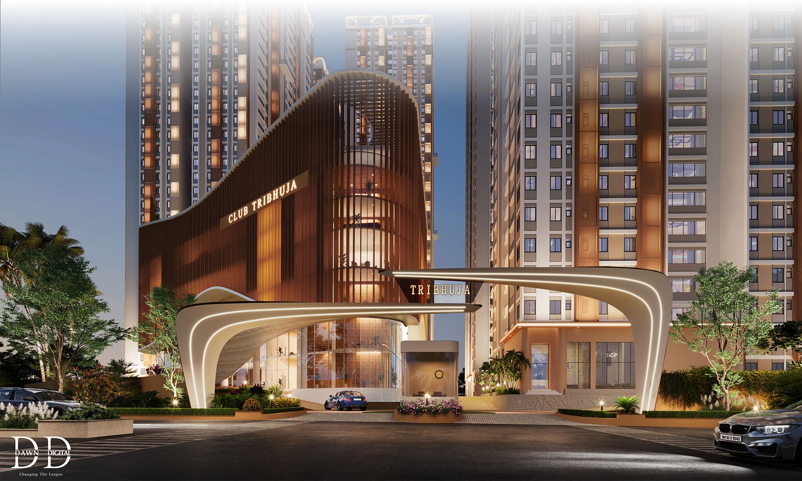 Tribhuja tower facade premium apartments Kollur