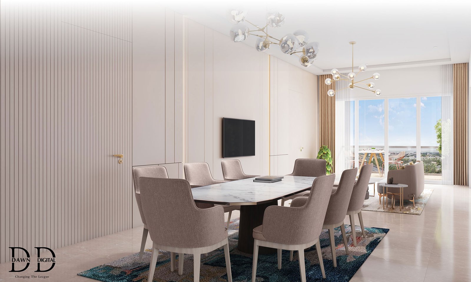 Tribhuja interior living area luxury home Hyderabad